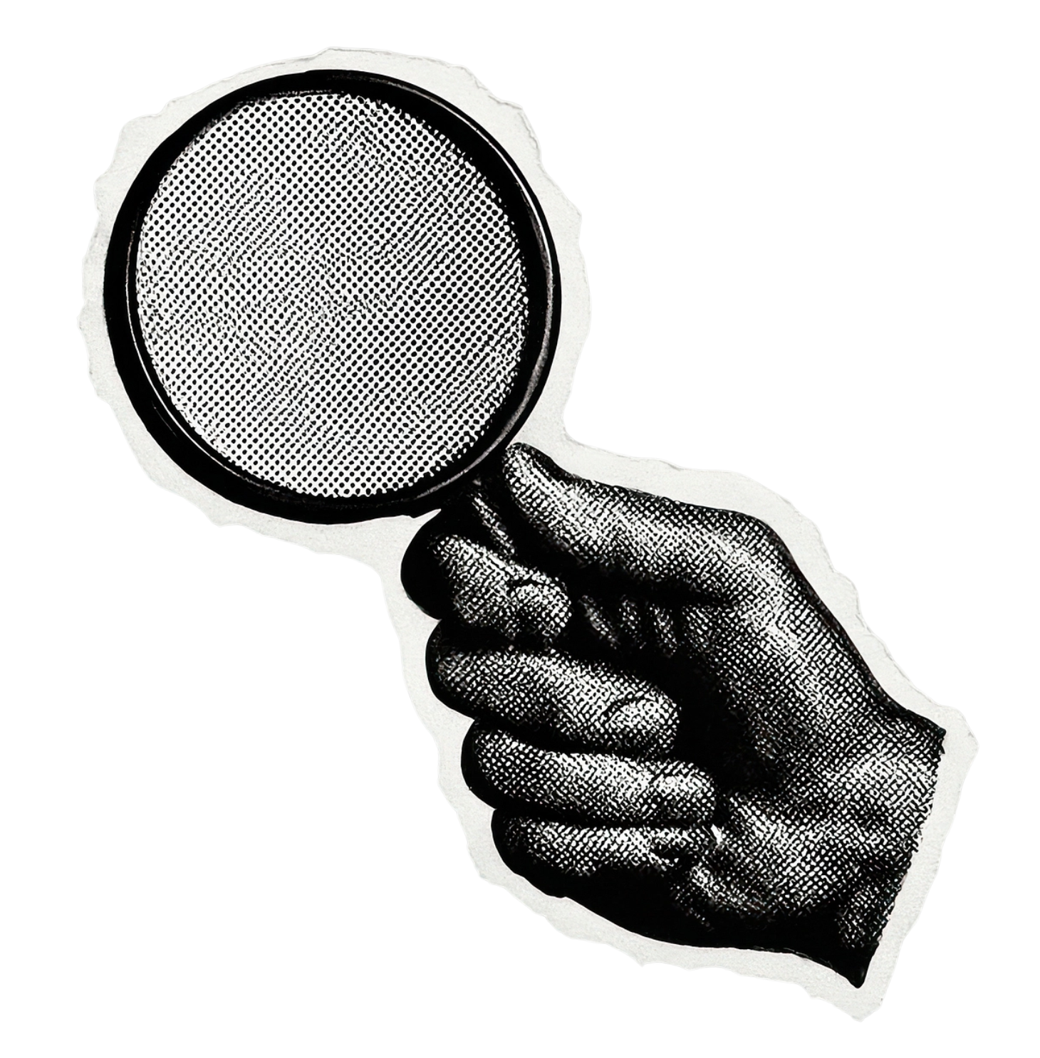 Hand holding a magnifying glass